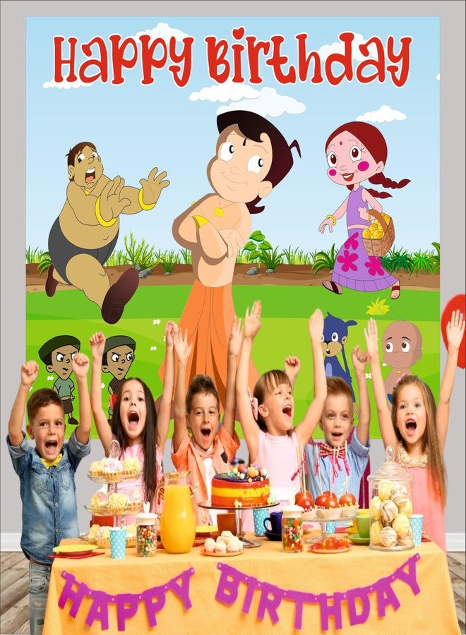 Party Baazaar Chhota Bheem Birthday Backdrop 5x4 Ft | Backdrops for Decoration | Birthday Decoration Backdrop | Banner for Kids Theme Party - Image 5